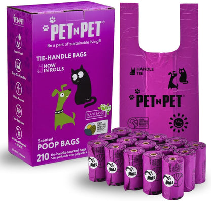 Dog Poop Bags on Refill Rolls – USDA Certified 41% Plant-Based, Lavender Scented | 210 Count with Tie Handles