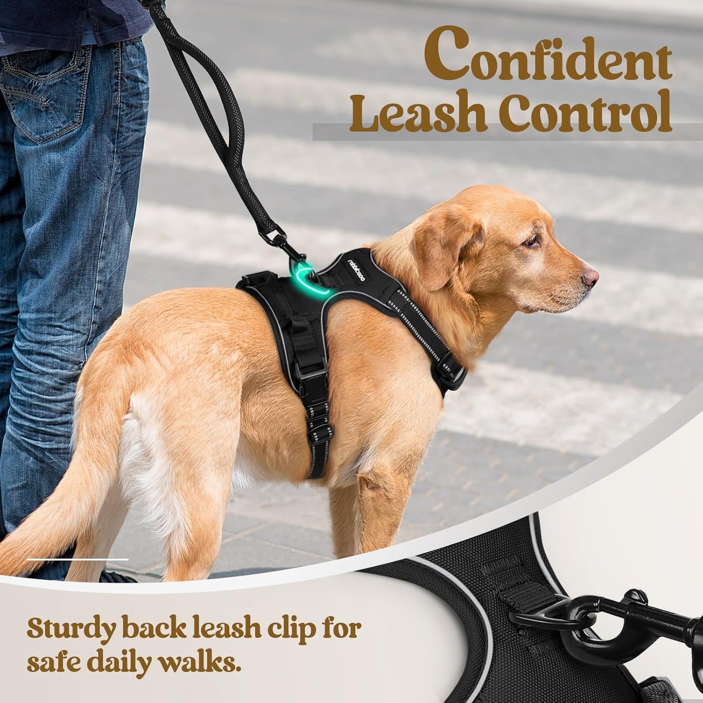 No-Pull Dog Harness with 2 Leash Clips – Adjustable Soft Padded Vest for Large Dogs | Reflective Oxford Material, No Choke Design, Easy Control Handle | Black, L