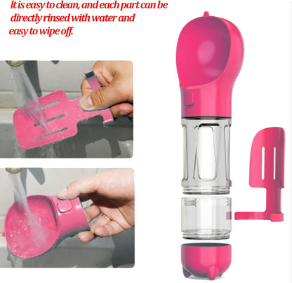 4 in 1 Dog Water Bottle with Food Container & Poop Bag, Portable Dog Water Bottle, Travel Puppy Water Bowl, Dog Stuff for Dogs Small Pets Walking, Traveling, Hiking(Pink)