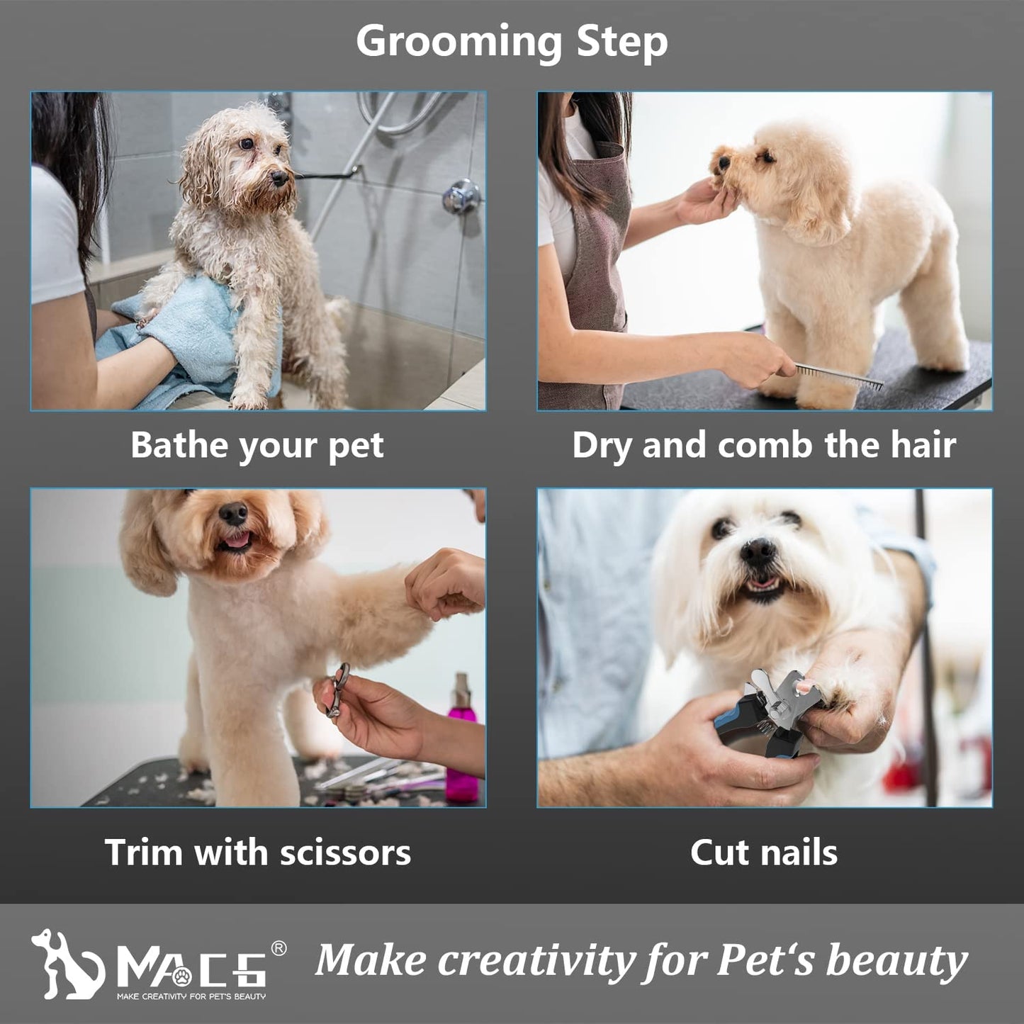 Dog Grooming Scissors Set with Safety round Tip, Titanium Coated Curved, Thinning and Straight Pet Grooming Scissors Kit for Dogs and Cats.