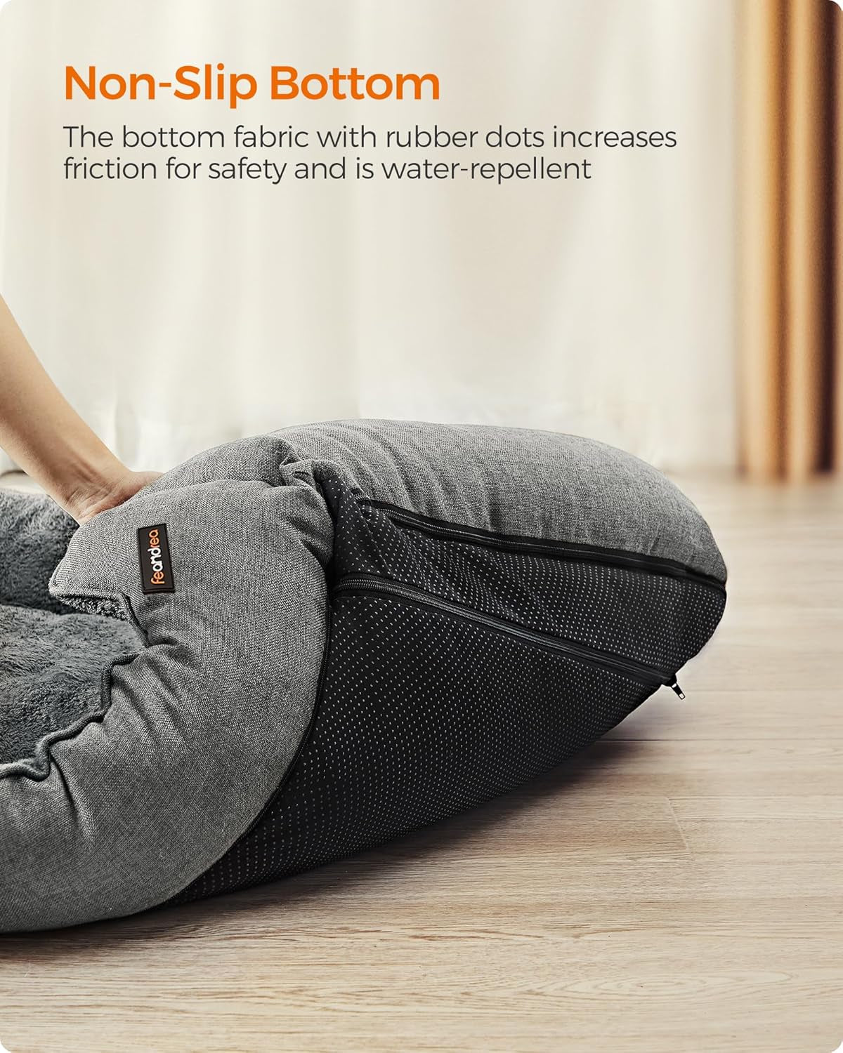 Linen-Look Dog Bed with Raised Edges – XL Sofa Bed for Large Dogs | Non-Slip Bottom, Removable Washable Cover, 110 x 75 x 27 cm | Light Grey