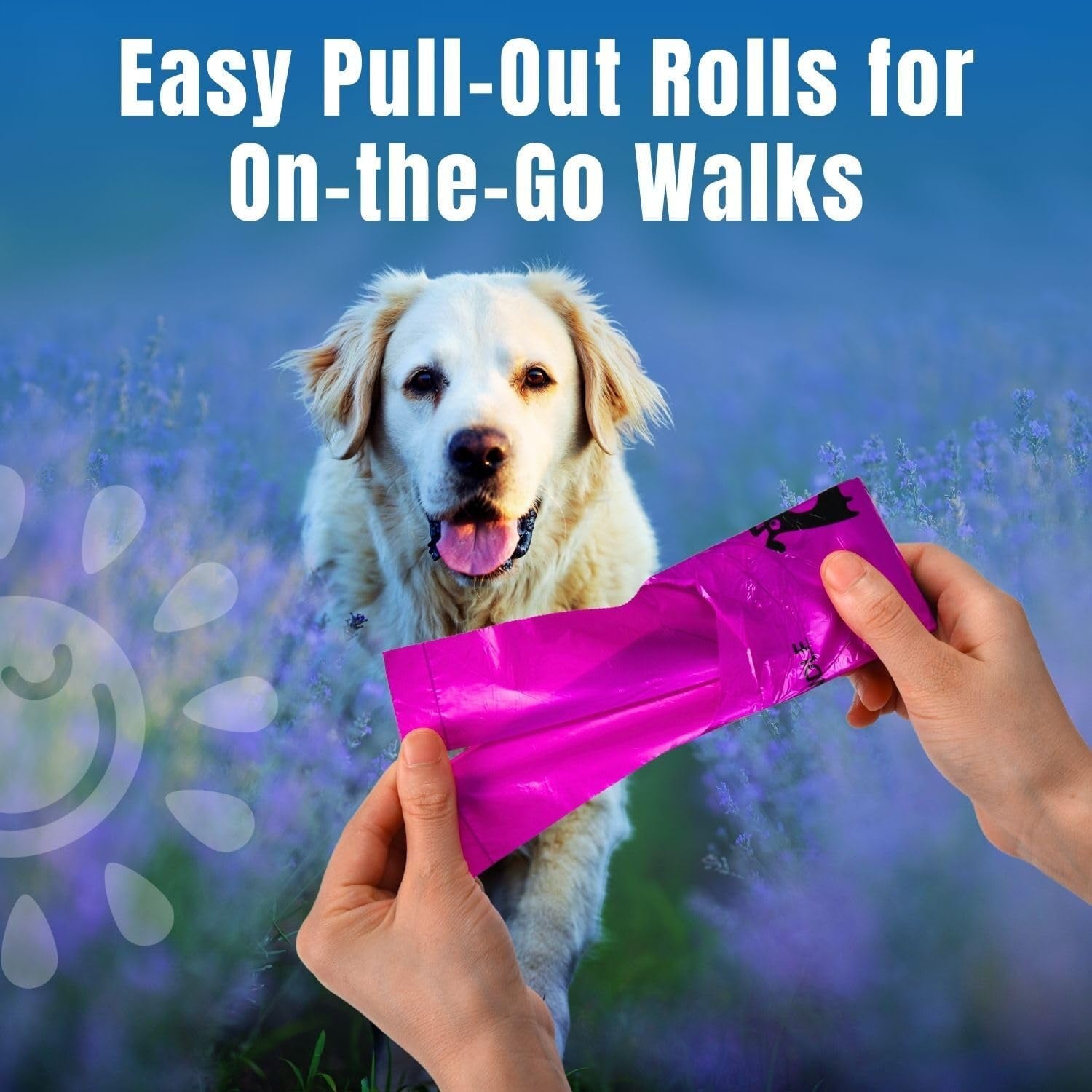 Dog Poop Bags on Refill Rolls – USDA Certified 41% Plant-Based, Lavender Scented | 210 Count with Tie Handles