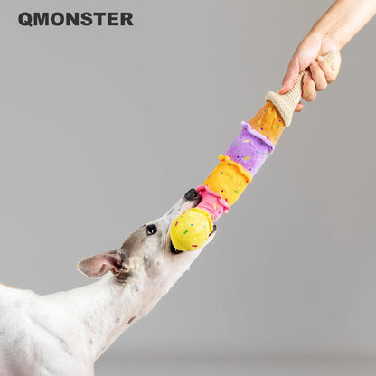 Squeaky Ice Cream Dog Toy–Extra Long Plush Tug Toy for Small Medium Large Dogs, Durable Chew Cone, Interactive Play, Colorful Funny Dog Gift