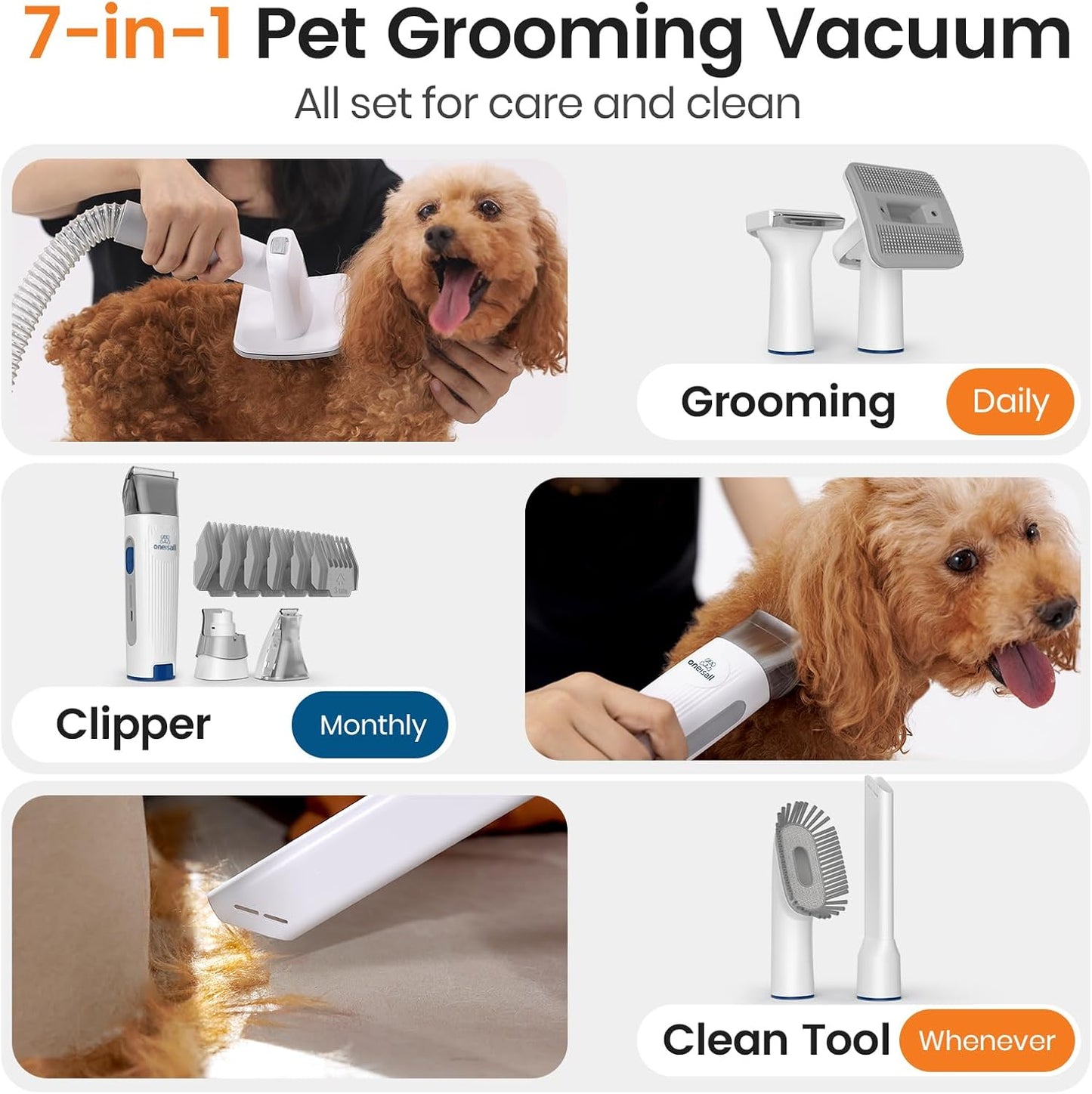 Dog Grooming Vacuum with Nail Grinder – 1.5L Dust Cup, Pet Deshedding Brush & 7 Grooming Tools for Shedding & Home Cleaning (Blue)