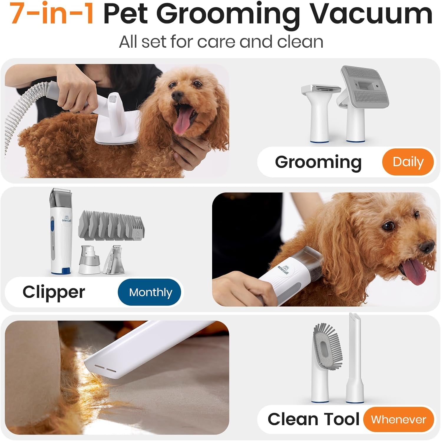 Dog Grooming Vacuum with Nail Grinder – 1.5L Dust Cup, Pet Deshedding Brush & 7 Grooming Tools for Shedding & Home Cleaning (Blue)