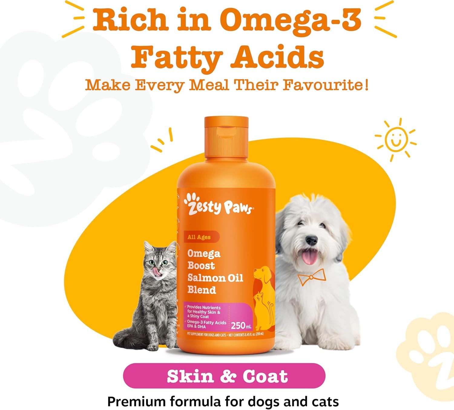 Omega Boost Salmon Oil Blend for Dogs and Cats, Skin and Coat Support with Omega-3 Supplement 250Ml