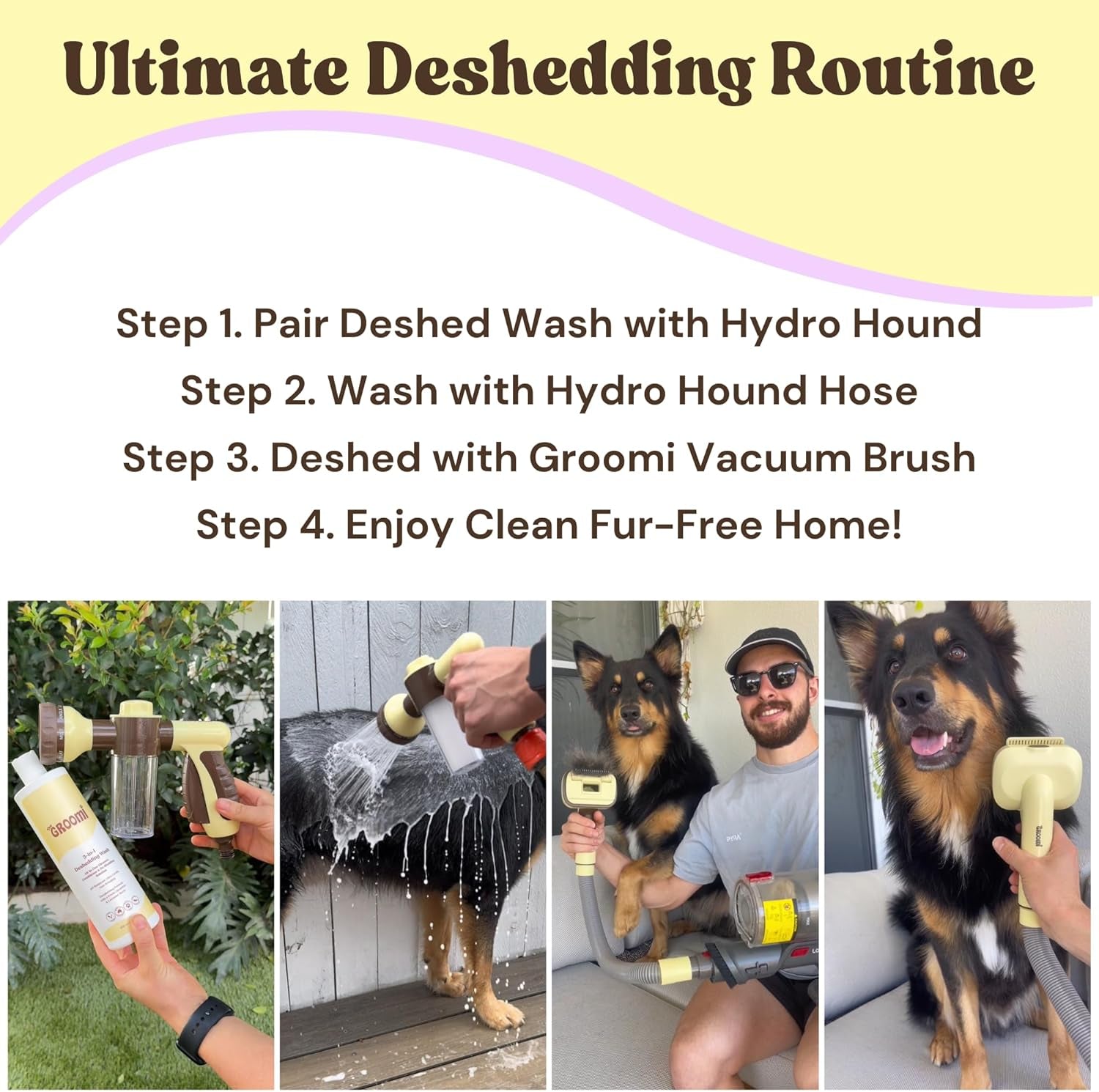 Groomi 3-in-1 Deshedding Wash – Organic Dog Shampoo & Conditioner for Sensitive Skin | Cleans, Conditions, & De-Sheds | pH-Balanced & Vet-Approved | Chemical-Free & Safe for All Breeds