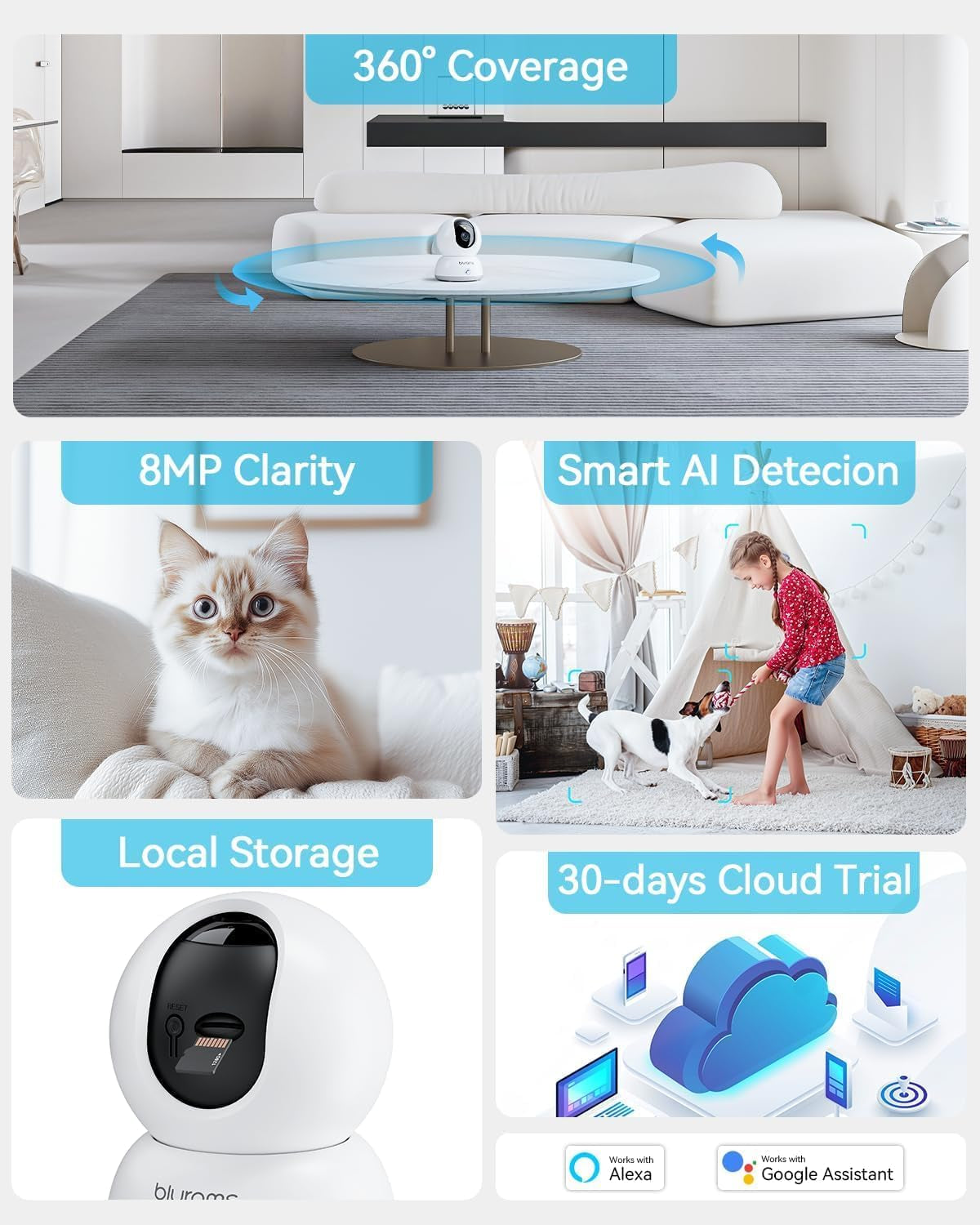 Security Camera 4K, Indoor Pet Camera, Dog Cameras with Phone App for Home, 2-Way Talk, Motion Tracking, Color/Ir Night Vision, Cloud&Sd, 2.4Ghz & 5Ghz Wi-Fi