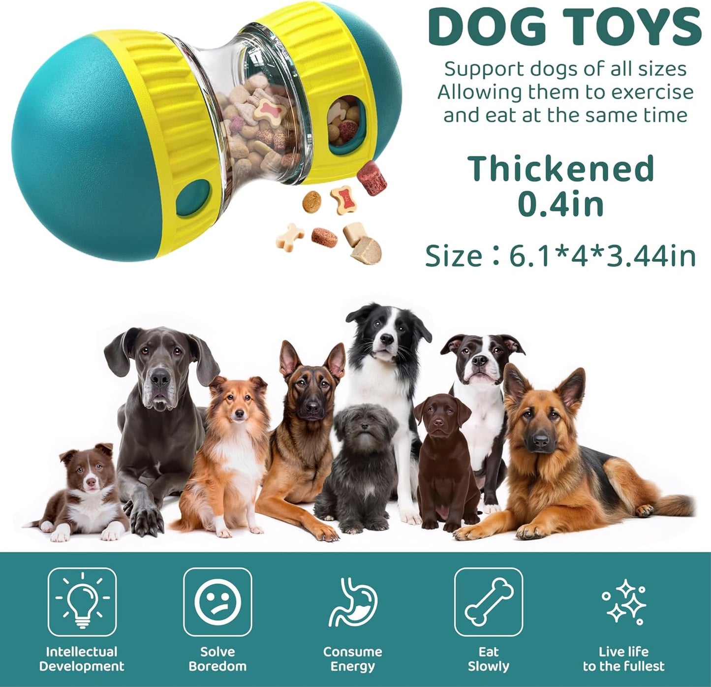 Interactive Dog Puzzle Toys - Treat Dispensing Dogs Ball for Boredom, Food Dispenser Tough Slow Feeder for Small, Medium, Large Dogs, Puppy Enrichment Training Chase Toy to Keep Them Busy