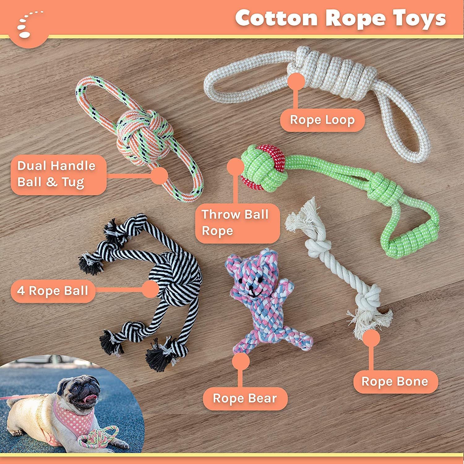 Zenify Puppy Dog Toys Gift Box - Pet Interactive Dog Rope Toy Starter Set - Tug Cotton Fetch Ball Rubber Training Puppies Play Grooming Glove Portable Travel Bowl