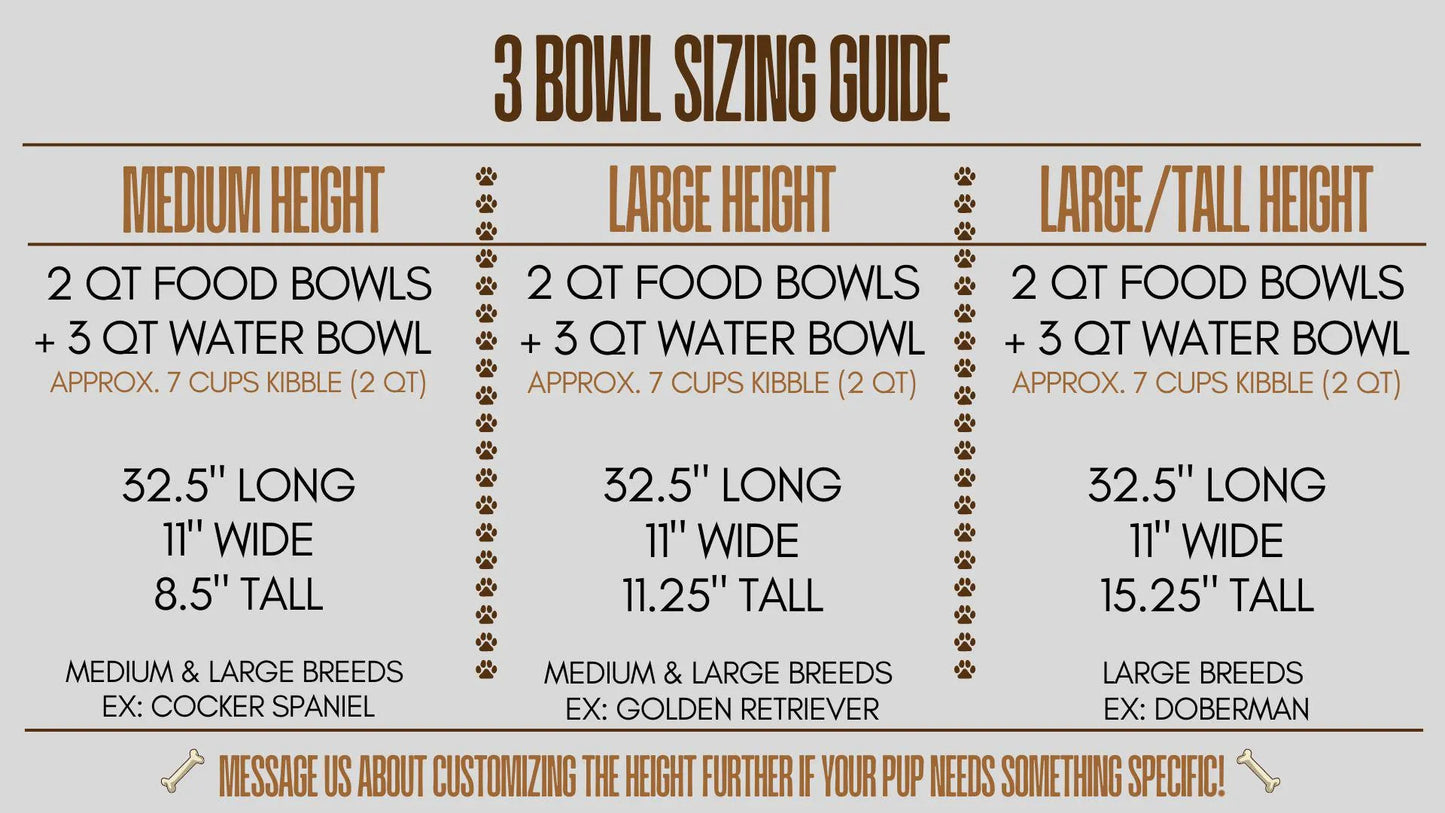 3 Bowl Modern Dog Bowl Stand - the Mid-Mod Dog Bowl Stand - Elevated Dog Bowls - Raised Dog Bowl - Pet Feeding Station - Personalization