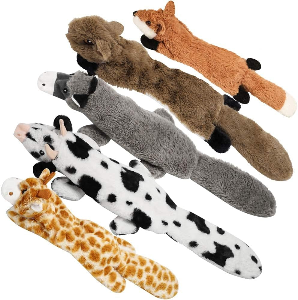 No Stuffing Squeaky Plush Dog Toys – Durable Chew Toy Set for Medium & Large Dogs | 5-Pack Stuffingless Chew Toys