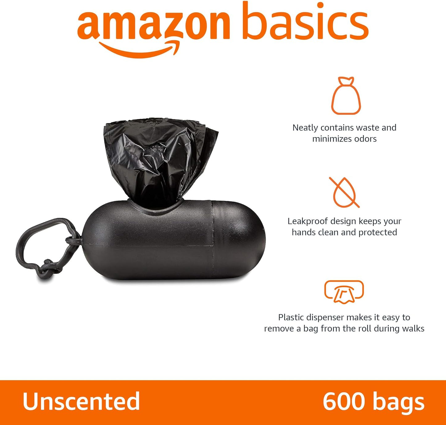 Dog Poop Bags with Dispenser – 600 Count, Leakproof & Unscented | Includes Leash Clip for Easy Access