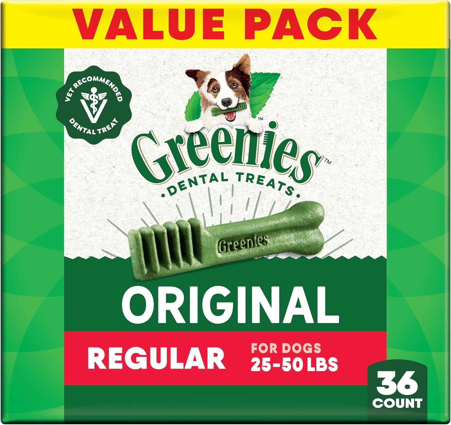 Canine Dental Dog Treats Original Regular 36 Chews Value Pack 1.02Kg