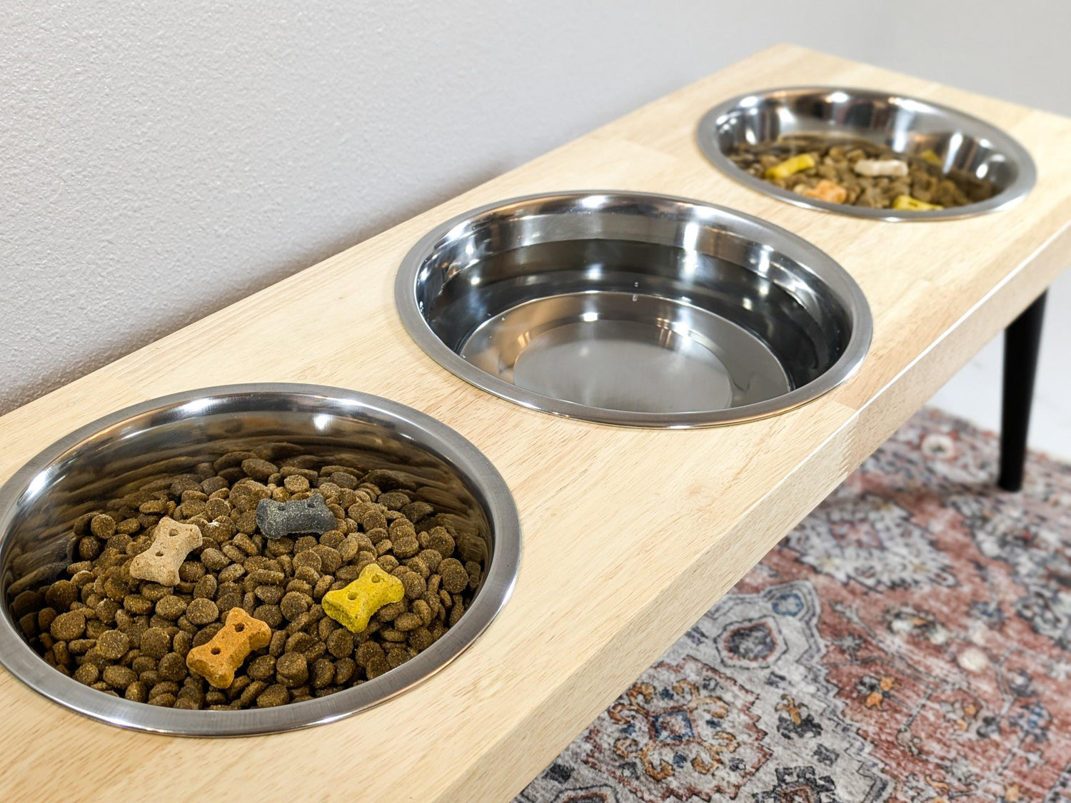 3 Bowl Modern Dog Bowl Stand - the Mid-Mod Dog Bowl Stand - Elevated Dog Bowls - Raised Dog Bowl - Pet Feeding Station - Personalization