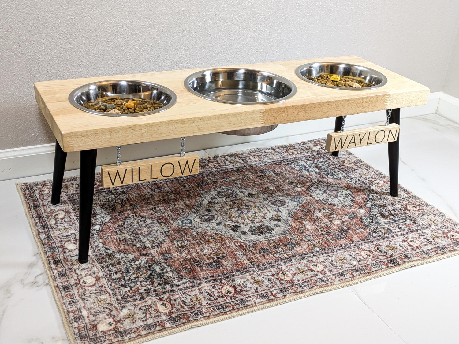 3 Bowl Modern Dog Bowl Stand - the Mid-Mod Dog Bowl Stand - Elevated Dog Bowls - Raised Dog Bowl - Pet Feeding Station - Personalization