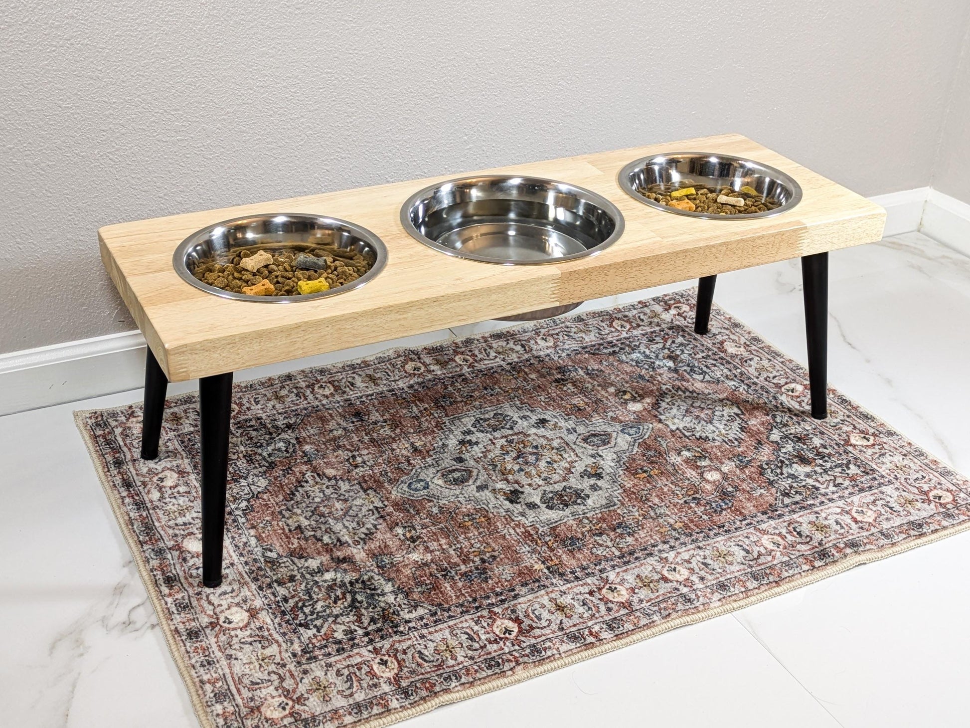 3 Bowl Modern Dog Bowl Stand - the Mid-Mod Dog Bowl Stand - Elevated Dog Bowls - Raised Dog Bowl - Pet Feeding Station - Personalization